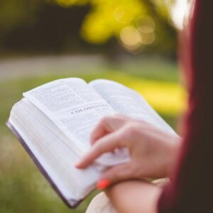 A person is reading a book outside